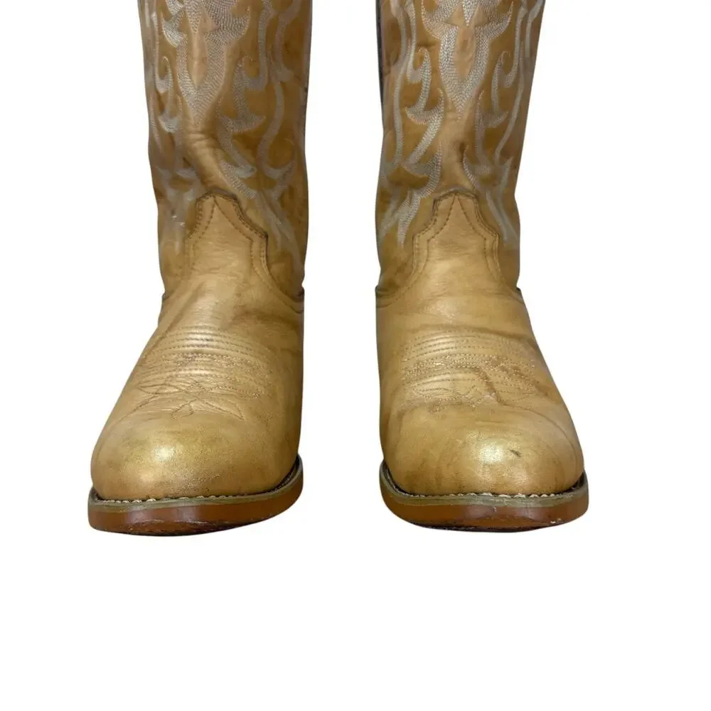 Durango Vintage Cowboy Boots Mens 9.5 D Tan Leather Western Coastal Cowboy Boho